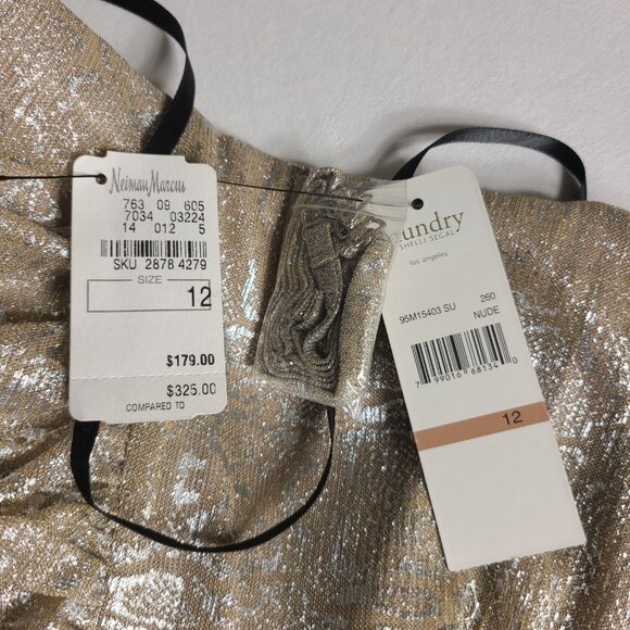 NWT Neiman Marcus Shelli Segal Long Evening Gown Dress Gold Nude Size 12 Tall - Picture 9 of 14